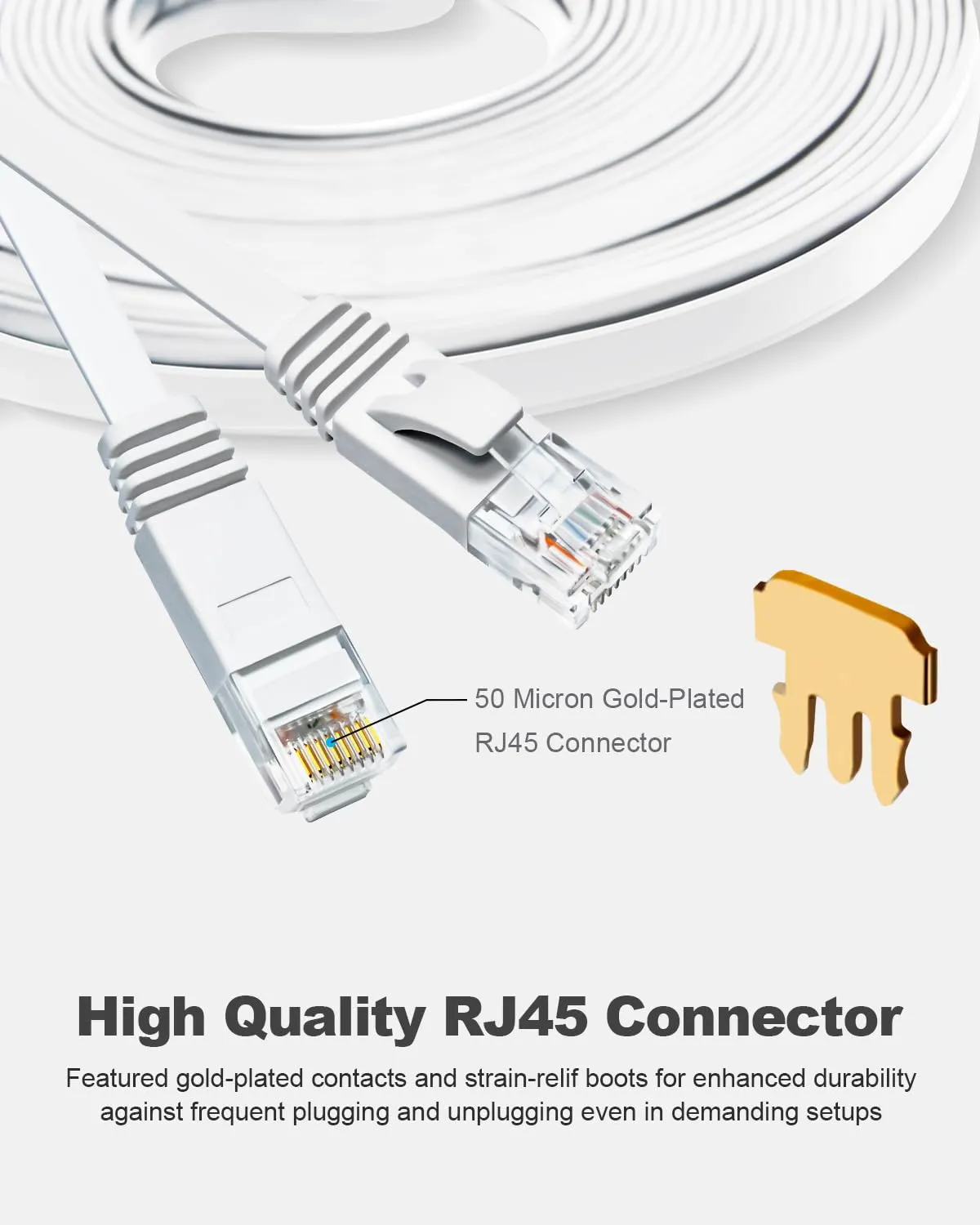 Yauhody CAT 6 Ethernet Cable 10ft 6-Pack White, High Speed Solid Flat CAT6 Gigabit Internet Network LAN Patch Cords, Bare Copper Snagless RJ45 Connector for Modem, Router, Computer (10ft 6Pack, White)