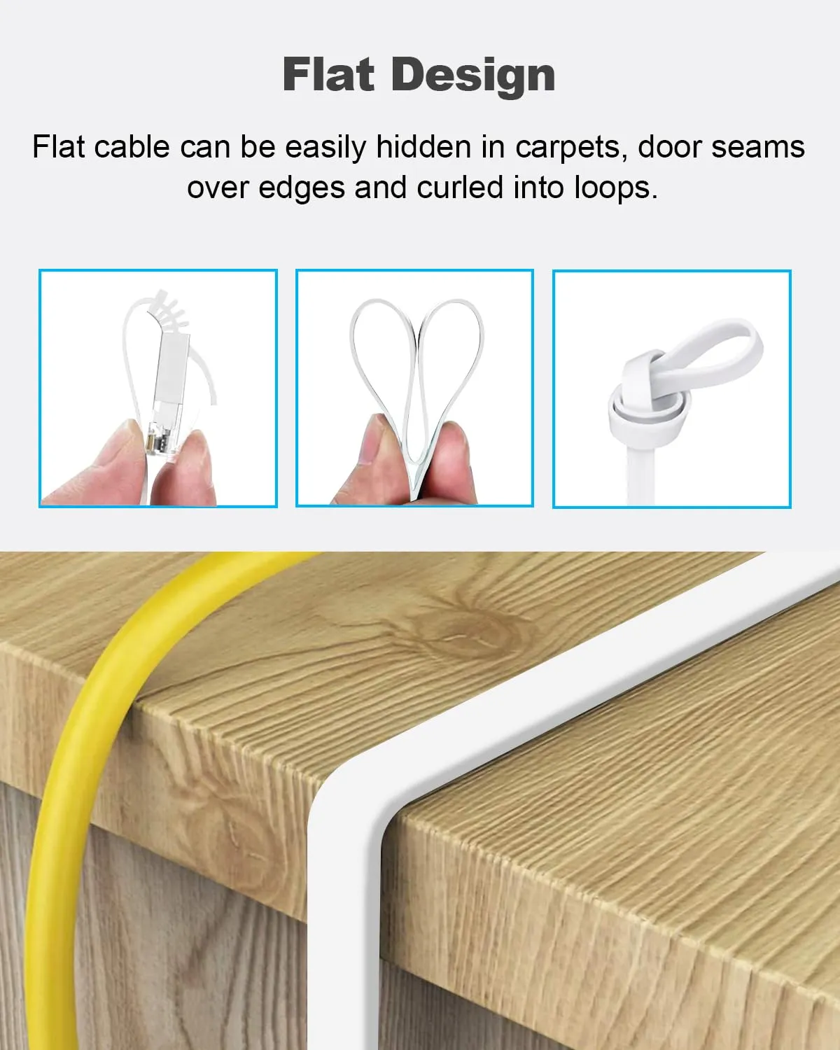 Yauhody CAT 6 Ethernet Cable 10ft 6-Pack White, High Speed Solid Flat CAT6 Gigabit Internet Network LAN Patch Cords, Bare Copper Snagless RJ45 Connector for Modem, Router, Computer (10ft 6Pack, White)