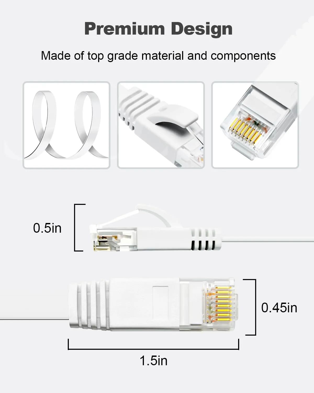 Yauhody CAT 6 Ethernet Cable 10ft 6-Pack White, High Speed Solid Flat CAT6 Gigabit Internet Network LAN Patch Cords, Bare Copper Snagless RJ45 Connector for Modem, Router, Computer (10ft 6Pack, White)