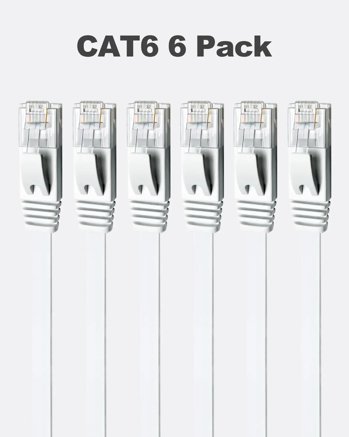 Yauhody CAT 6 Ethernet Cable 10ft 6-Pack White, High Speed Solid Flat CAT6 Gigabit Internet Network LAN Patch Cords, Bare Copper Snagless RJ45 Connector for Modem, Router, Computer (10ft 6Pack, White)