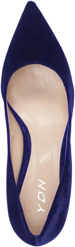 YDN Women Chunky Low Heel Pumps Pointy Toe Suede Slip On Classic Casual Block Shoes