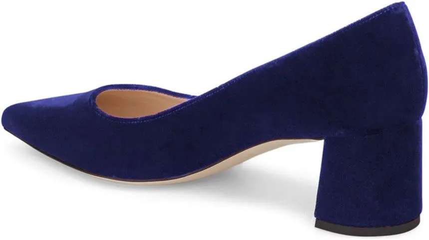 YDN Women Chunky Low Heel Pumps Pointy Toe Suede Slip On Classic Casual Block Shoes