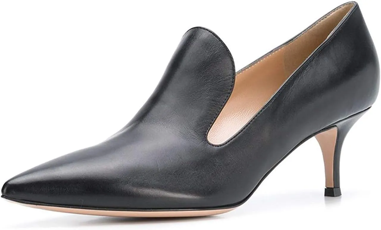 YODEKS Womens Kitten Heel Pumps Point Toe Mid Heels Slip On 6.5cm Stiletto Heels Pumps Dress Party Office Shoes