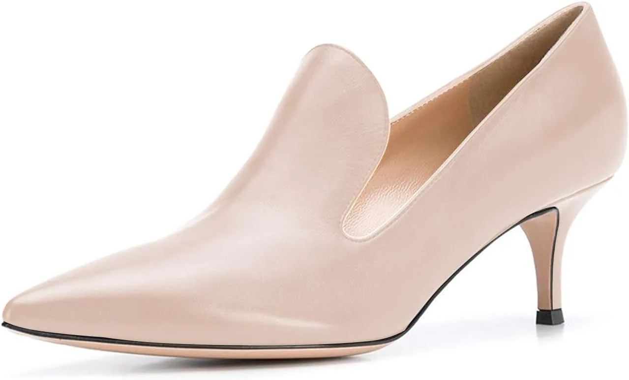 YODEKS Womens Kitten Heel Pumps Point Toe Mid Heels Slip On 6.5cm Stiletto Heels Pumps Dress Party Office Shoes