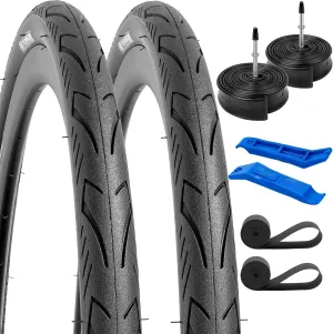 YUNSCM 2 PCS 700C Lightweight Bike Tires 700x32C (ETRTO 32-622) and 700C Bike Tubes - 60TPI Nylon, Puncture-Resistant, Compatible with Bike Tires 700x30C/31C/32C/33C/34C/35C (Y-572)