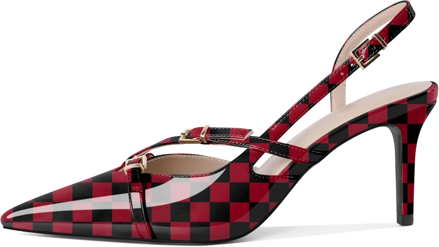 Zamikoo Slingback Heels for Women Buckle Strap Pointed Toe Slip On Stiletto High Heel Pumps Shoes Patent Leather 3 Inches