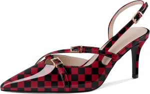 Zamikoo Slingback Heels for Women Buckle Strap Pointed Toe Slip On Stiletto High Heel Pumps Shoes Patent Leather 3 Inches