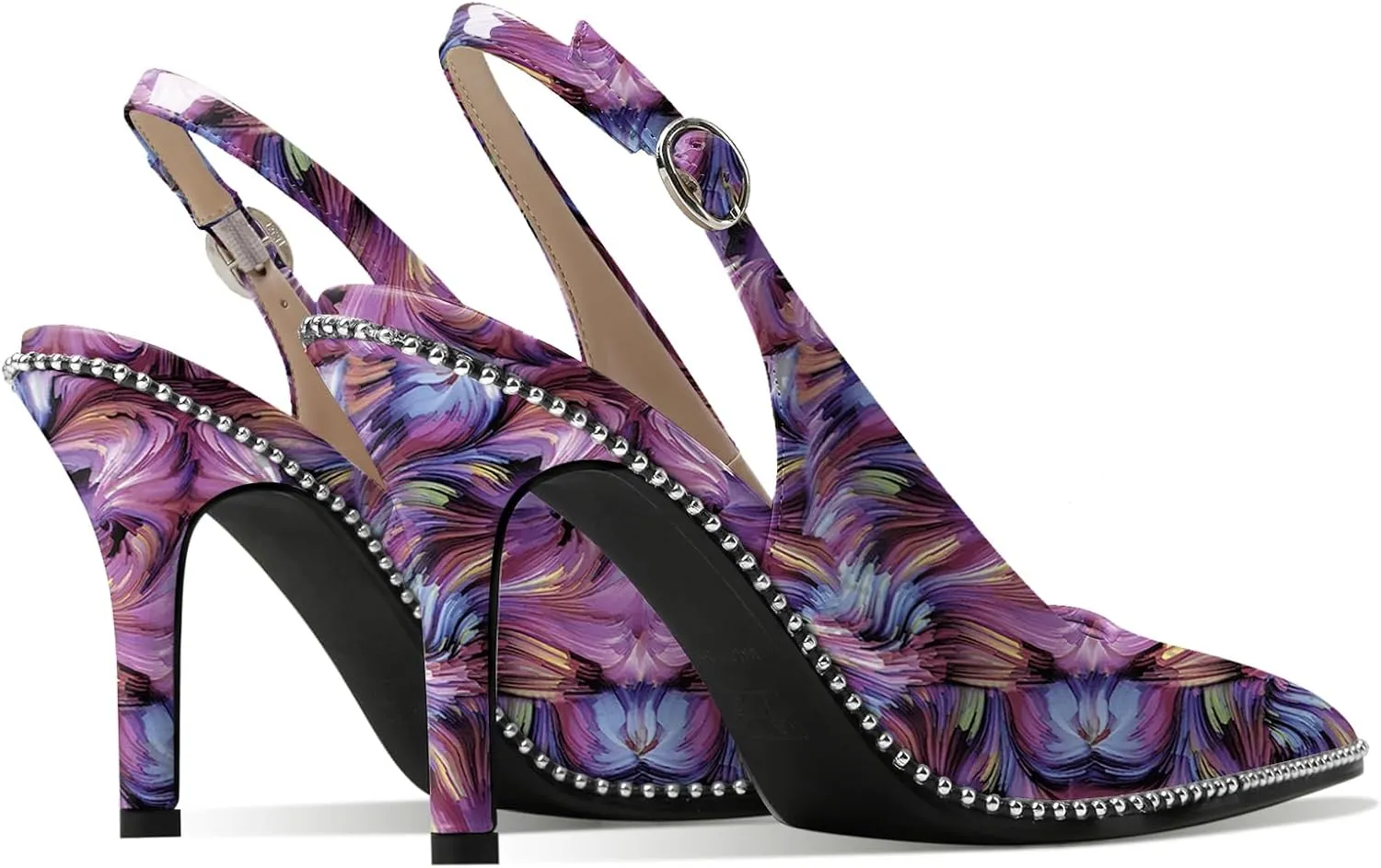 Zamikoo Women Beaded Pumps High Heel Slingback Pointed Toe Slip On 3.5 Inch Stilettos Ankle Strap Adjustable Buckle Patent Leather US Size 5 -Size 13