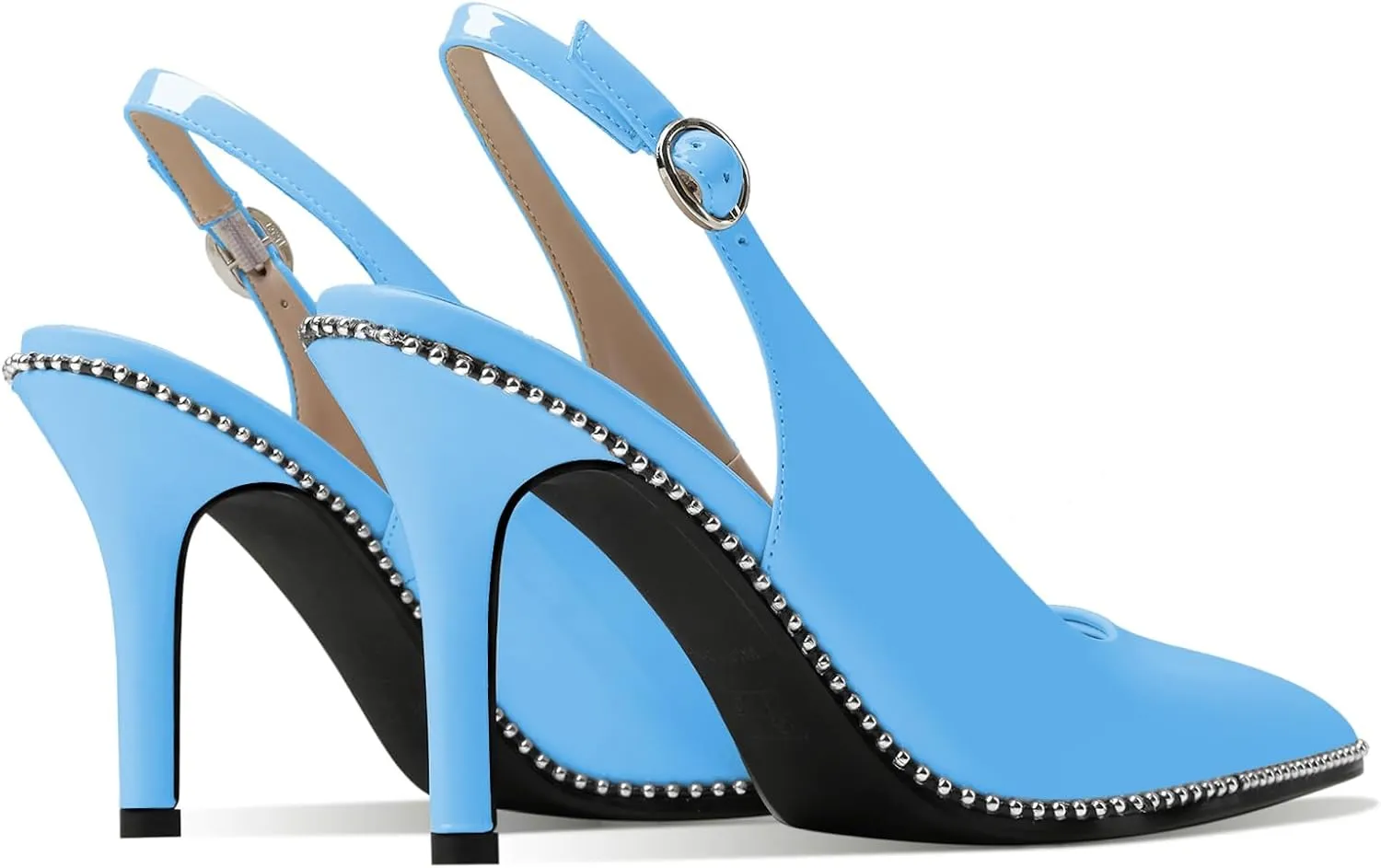 Zamikoo Women Beaded Pumps High Heel Slingback Pointed Toe Slip On 3.5 Inch Stilettos Ankle Strap Adjustable Buckle Patent Leather US Size 5 -Size 13