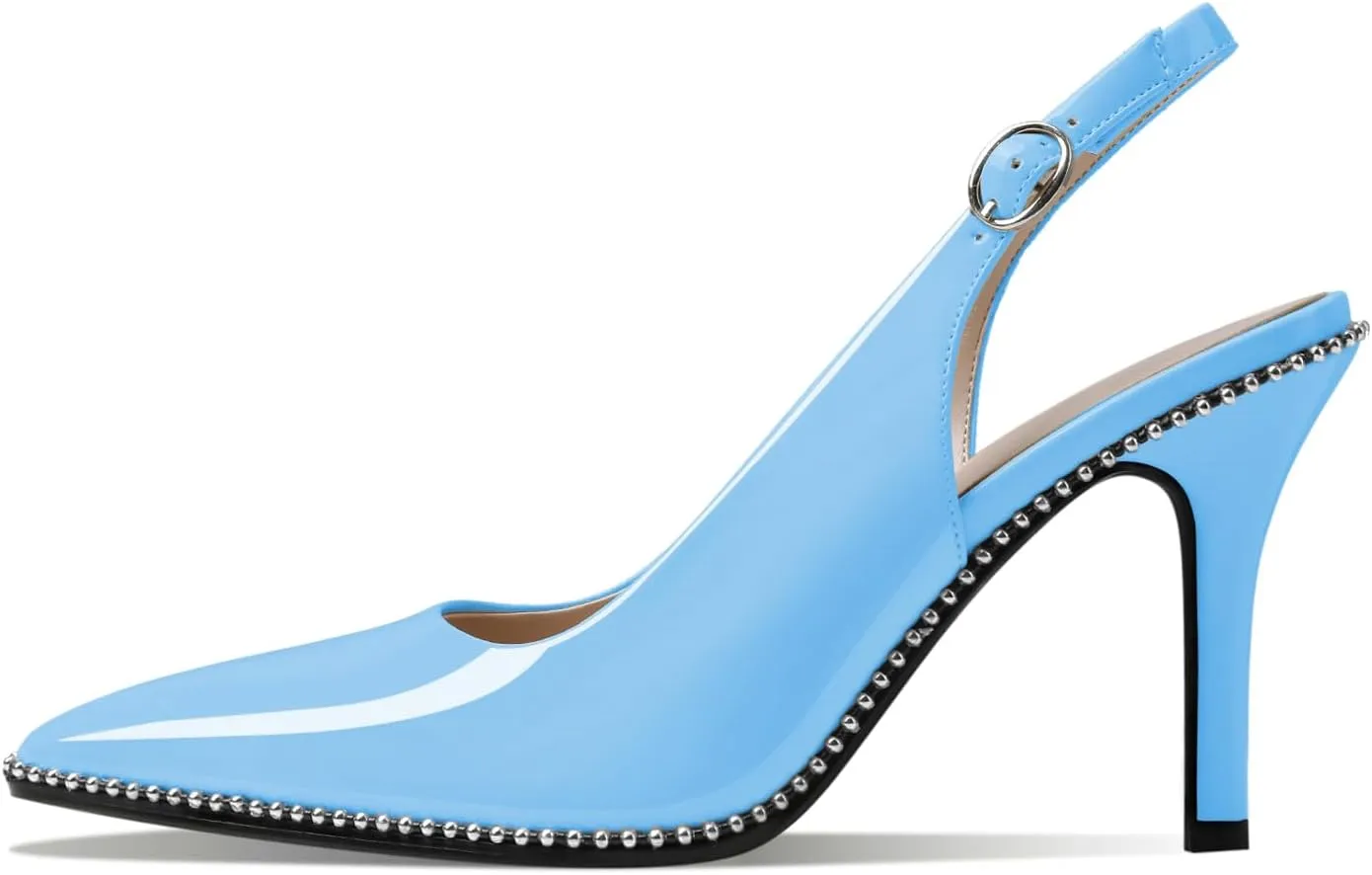 Zamikoo Women Beaded Pumps High Heel Slingback Pointed Toe Slip On 3.5 Inch Stilettos Ankle Strap Adjustable Buckle Patent Leather US Size 5 -Size 13