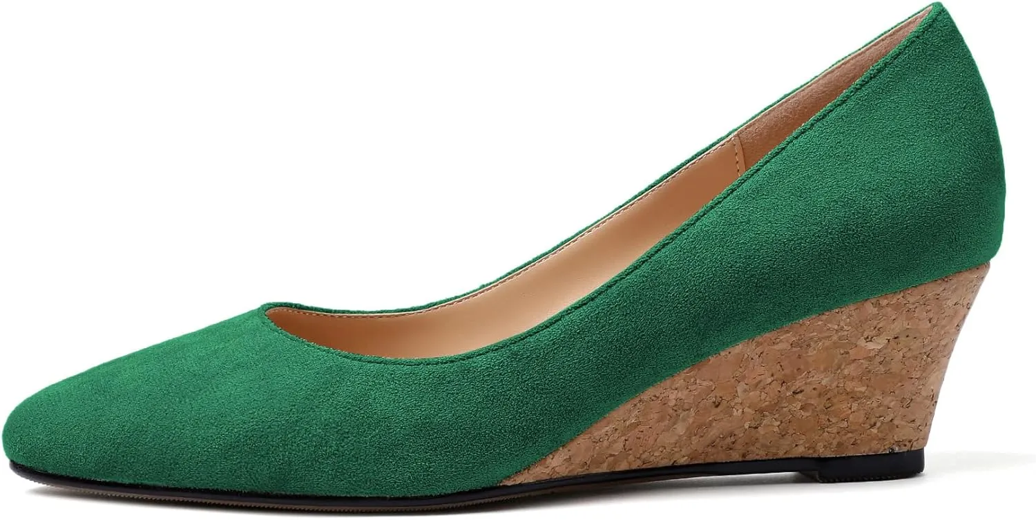 Zamikoo Women's Pointed Toe Pumps Shoes 2 Inch Wedge Low Heel Basic Slip On Leather Suede US Size 5- Size 13