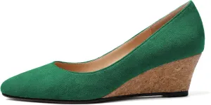 Zamikoo Women's Pointed Toe Pumps Shoes 2 Inch Wedge Low Heel Basic Slip On Leather Suede US Size 5- Size 13