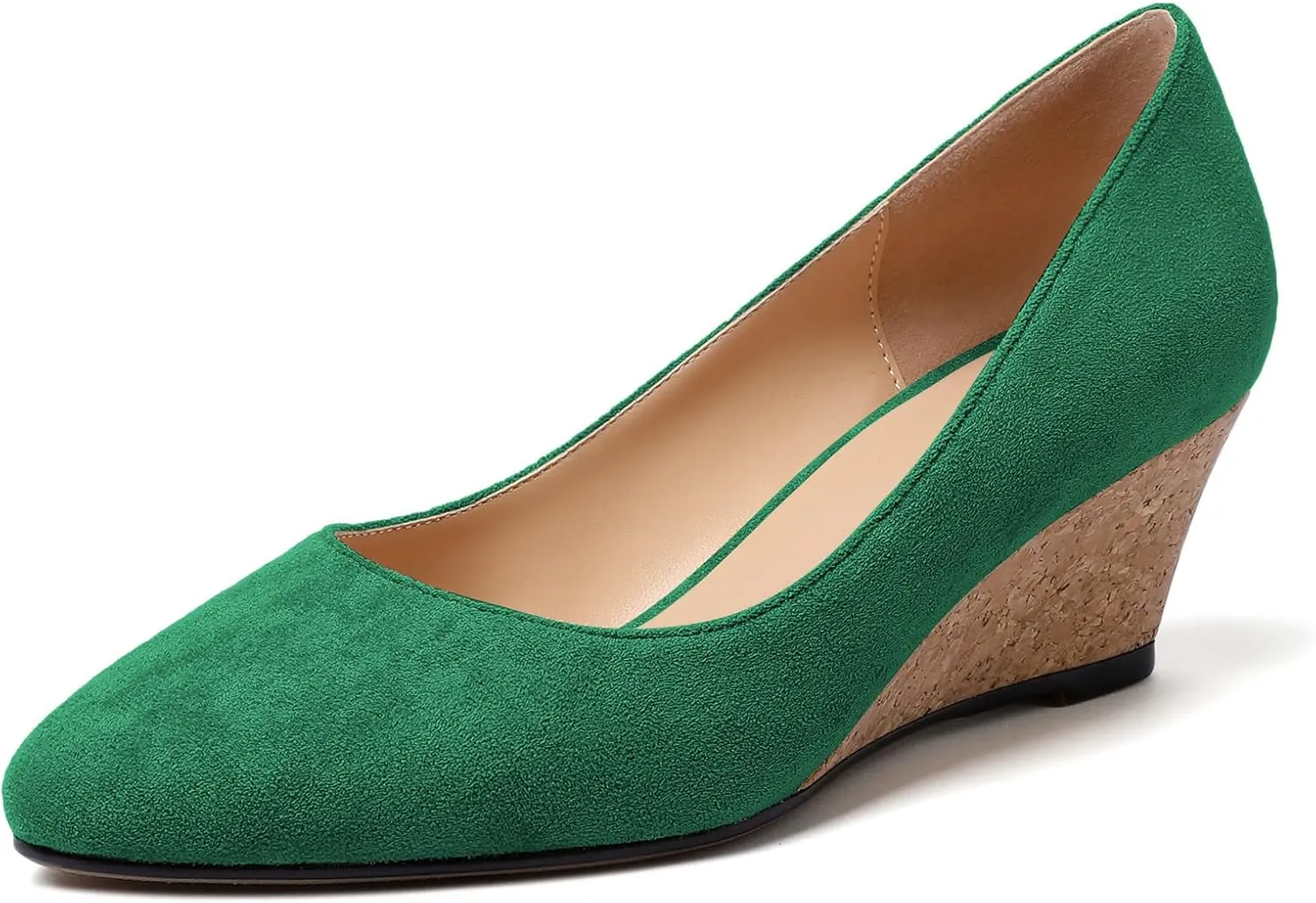 Zamikoo Women's Pointed Toe Pumps Shoes 2 Inch Wedge Low Heel Basic Slip On Leather Suede US Size 5- Size 13