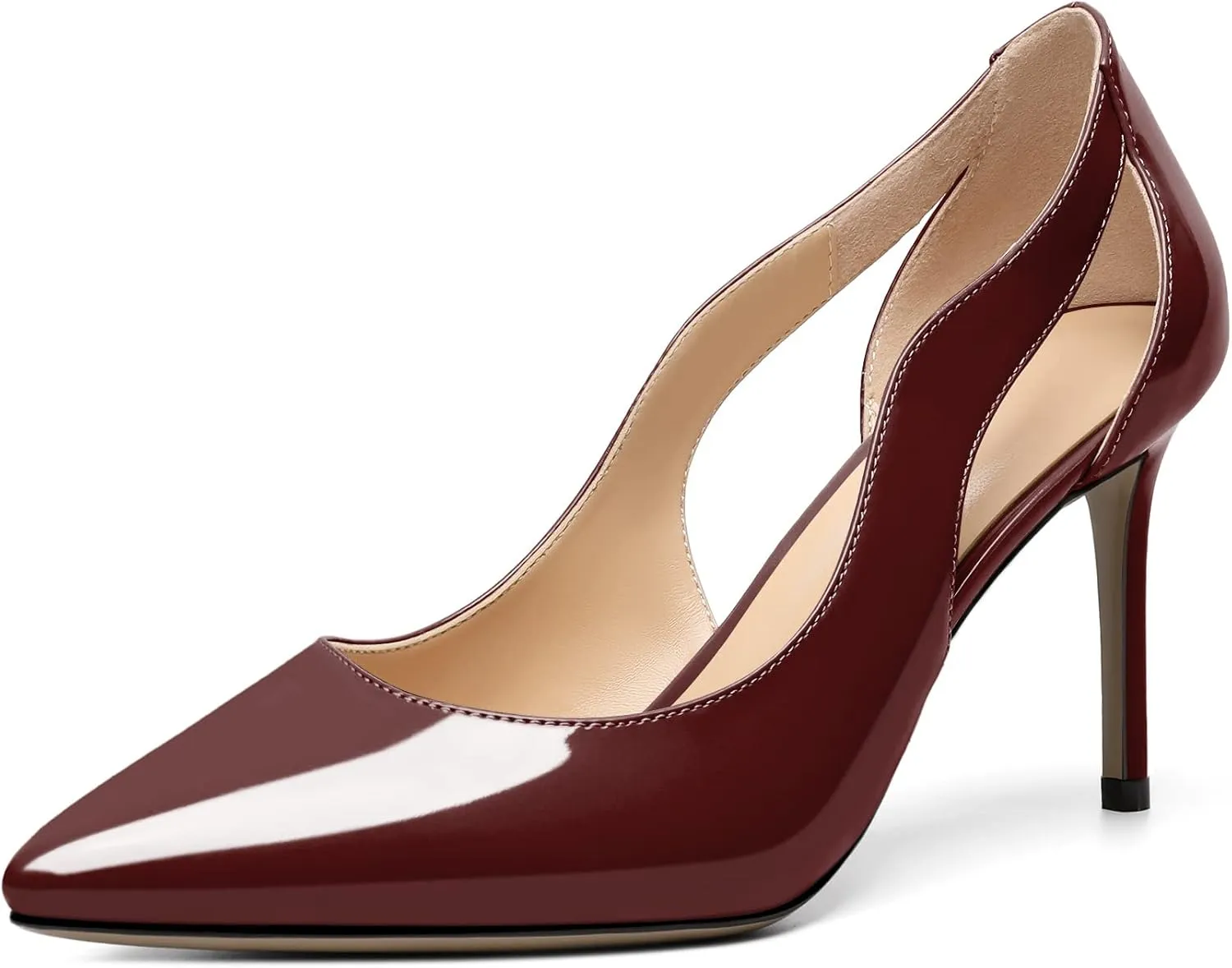 Zamikoo Women's Pointed Toe Slip On 3.5 Inch High Heel Pumps, Sexy Cut Out Stiletto Heels, High Heeled Dress Shoes for Casual Dress Office Event