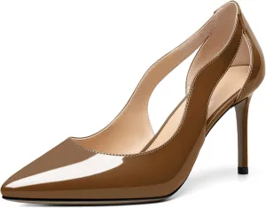 Zamikoo Women's Pointed Toe Slip On 3.5 Inch High Heel Pumps, Sexy Cut Out Stiletto Heels, High Heeled Dress Shoes for Casual Dress Office Event