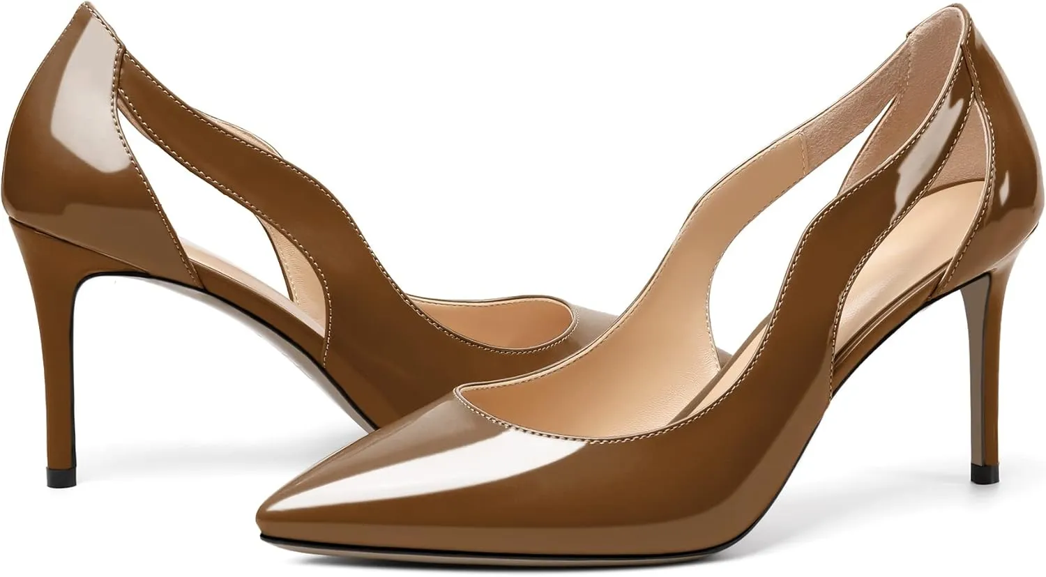 Zamikoo Women's Pointed Toe Slip On 3.5 Inch High Heel Pumps, Sexy Cut Out Stiletto Heels, High Heeled Dress Shoes for Casual Dress Office Event