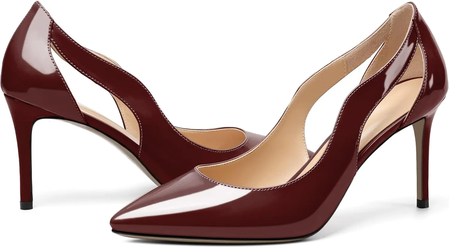 Zamikoo Women's Pointed Toe Slip On 3.5 Inch High Heel Pumps, Sexy Cut Out Stiletto Heels, High Heeled Dress Shoes for Casual Dress Office Event
