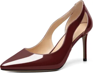 Zamikoo Women's Pointed Toe Slip On 3.5 Inch High Heel Pumps, Sexy Cut Out Stiletto Heels, High Heeled Dress Shoes for Casual Dress Office Event