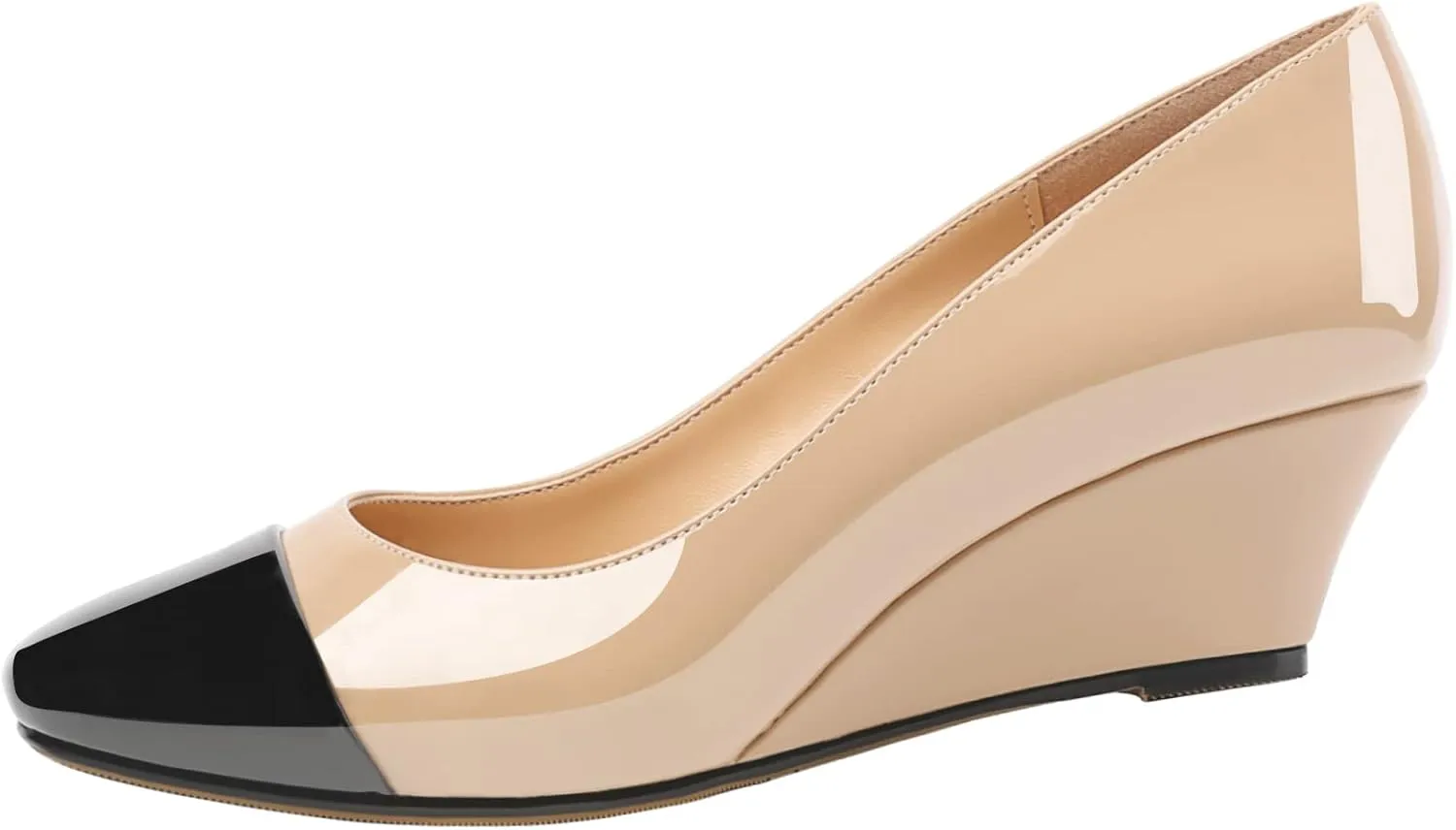 Zamikoo Women's Square Toe Pumps Wedge Heels Slip On 2 Inches Low Heel Fashion Dress Shoes Leather Patent US Size 5 - Size 13