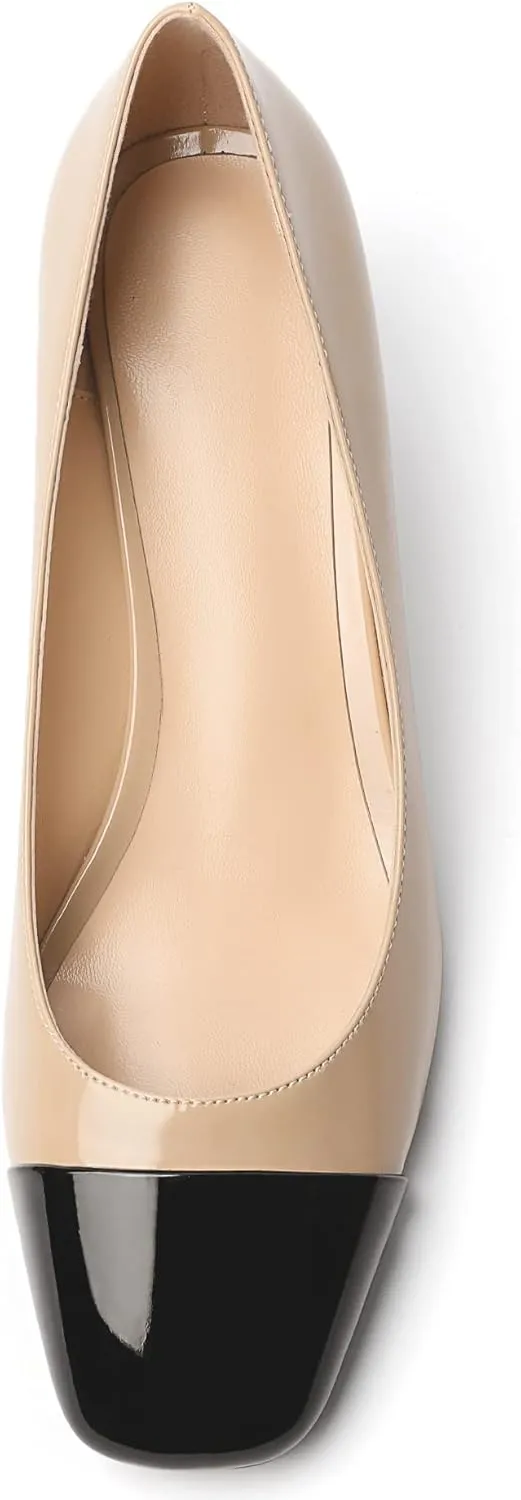 Zamikoo Women's Square Toe Pumps Wedge Heels Slip On 2 Inches Low Heel Fashion Dress Shoes Leather Patent US Size 5 - Size 13