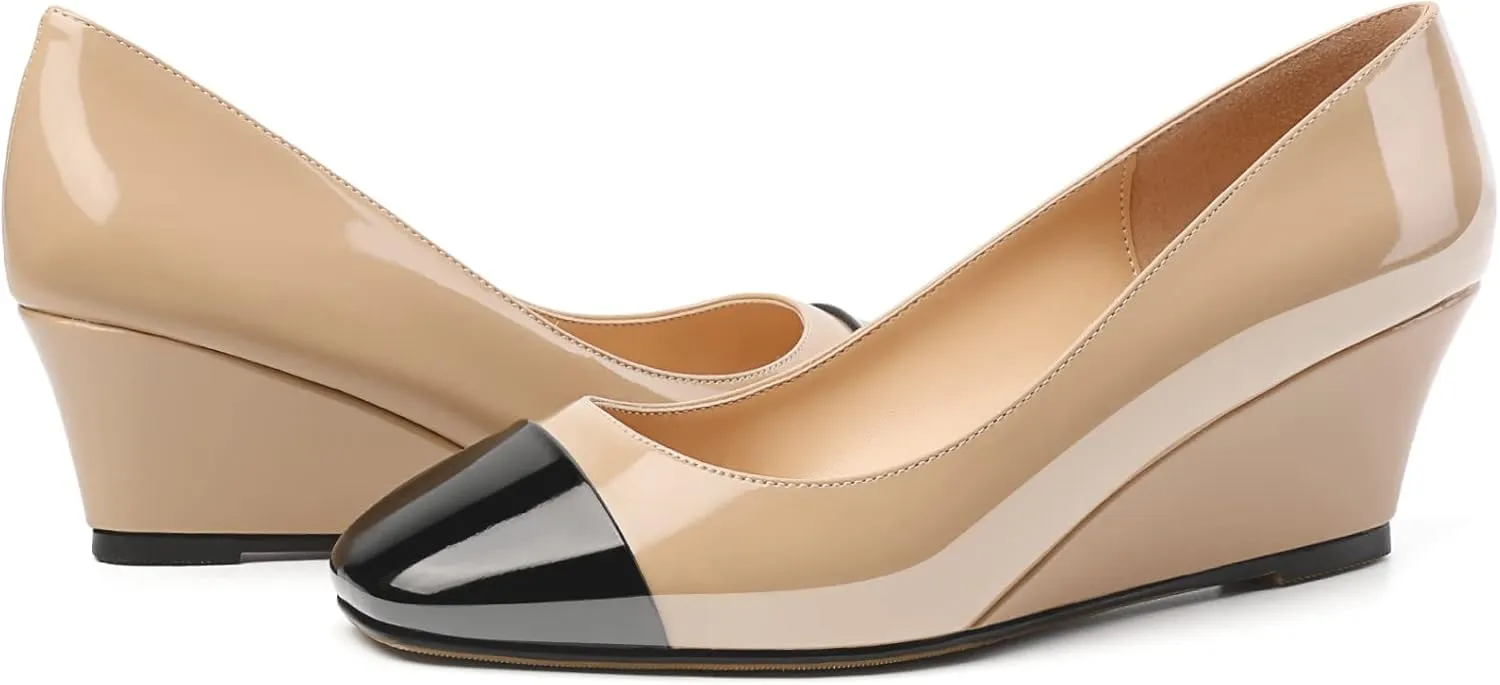 Zamikoo Women's Square Toe Pumps Wedge Heels Slip On 2 Inches Low Heel Fashion Dress Shoes Leather Patent US Size 5 - Size 13