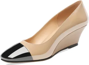Zamikoo Women's Square Toe Pumps Wedge Heels Slip On 2 Inches Low Heel Fashion Dress Shoes Leather Patent US Size 5 - Size 13