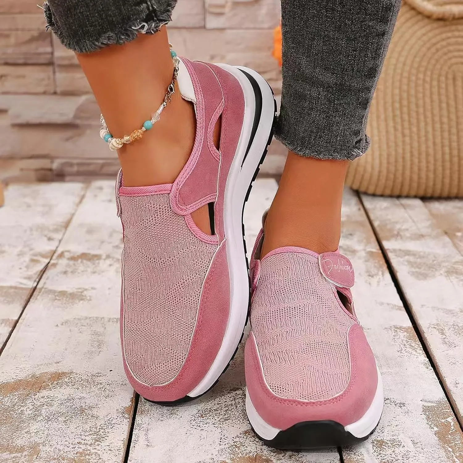 ZSpzx Women's Summer Walking Shoes Hollow Mesh Knit Breathable Running Sneakers Comfy Lightweight Non Slip Air Cushioned Daily Wear Arch Support Shoe Fashionable Mesh Women Casual Platform Footwear