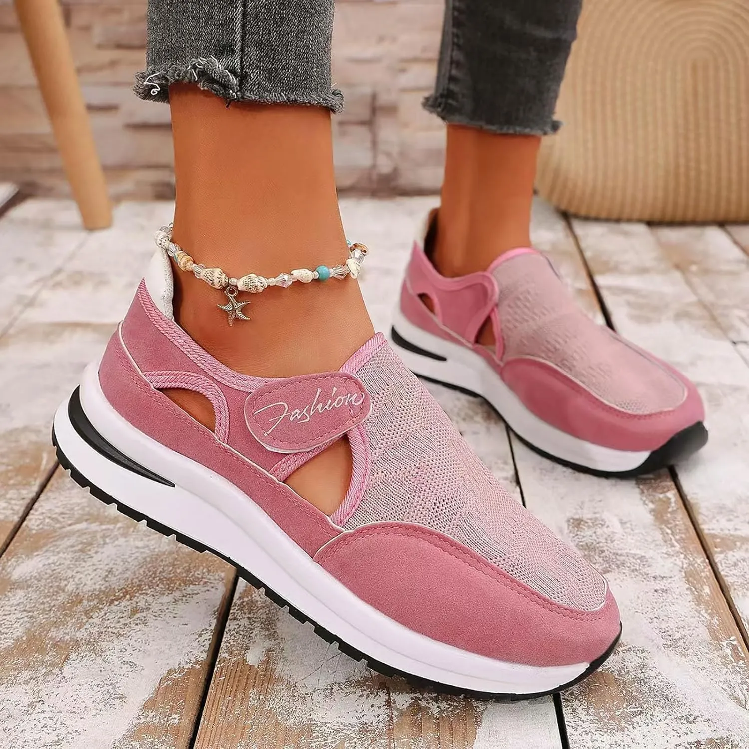 ZSpzx Women's Summer Walking Shoes Hollow Mesh Knit Breathable Running Sneakers Comfy Lightweight Non Slip Air Cushioned Daily Wear Arch Support Shoe Fashionable Mesh Women Casual Platform Footwear